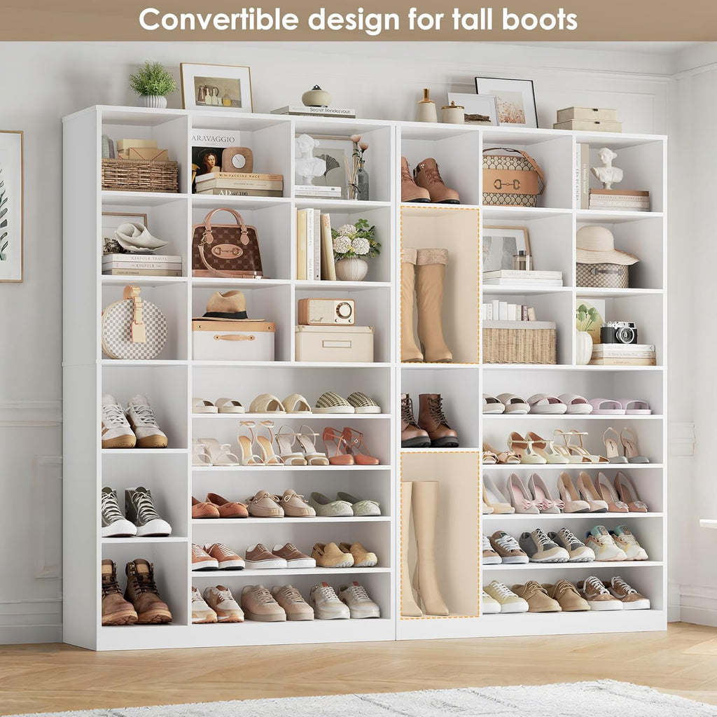 Keyluv 74" Tall Shoe Cabinet with Adjustable Shelves, 6-Tier Shoe Storage Organizer with 12 Cubes for up to 27 Pairs, Free-Standing Shoe Rack for Closet, Hallway, Entryway & Living Room, White