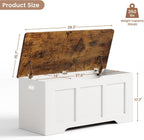 39.4" Wooden Storage Bench with 2 Safety Hinges, Flip Top Trunk for Entryway Hallway Bedroom Living Room, 350lbs Load Capacity, Blanket Organizer, White Walnut