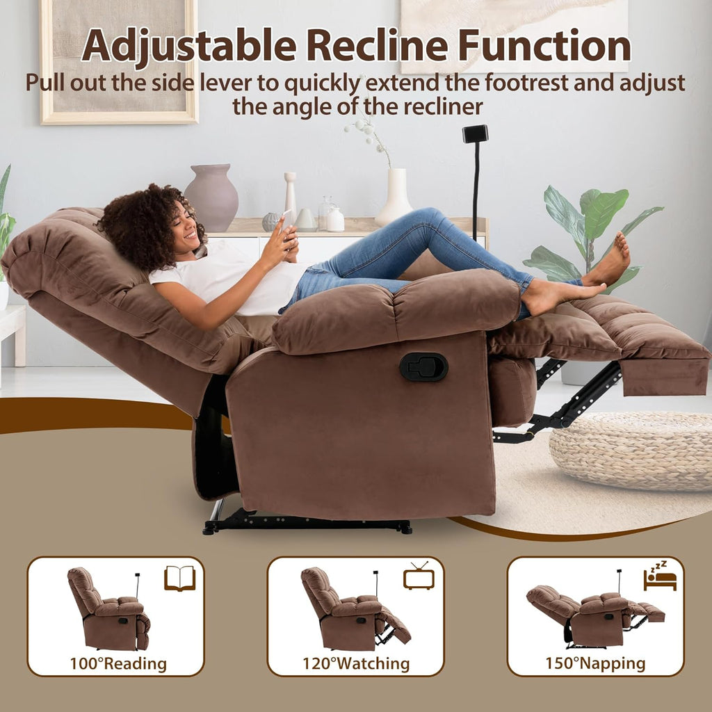 Manual Adjustable Oversized Recliner Chair with Phone Holder, Extra Large Recliner for Heavy Duty Adults 400lbs, Big Man Recliners for Living Room, Nursery, RV