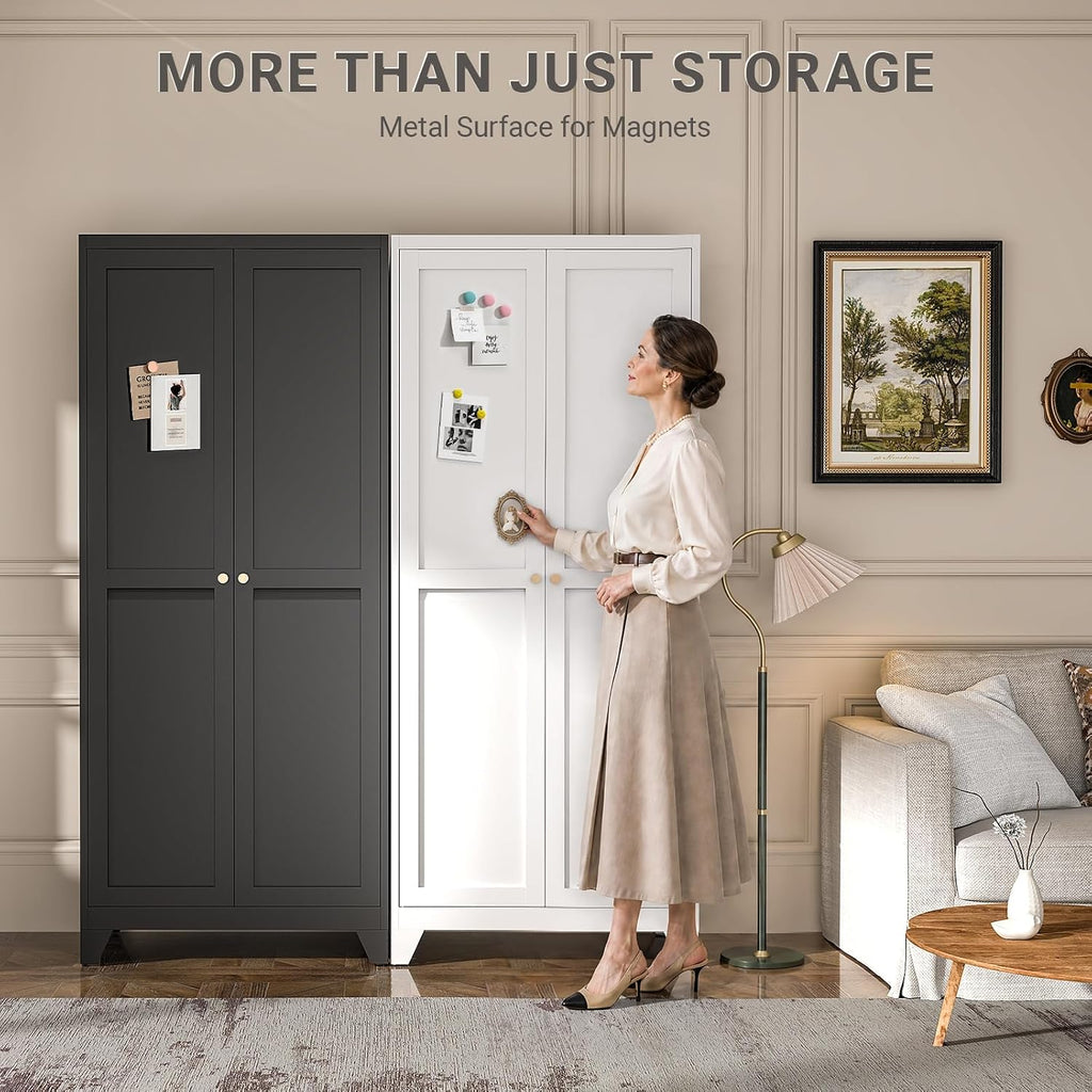 75" Metal Kitchen Pantry Cabinet with Dual Opening Design, Tall Storage Cabinet with Large Capacity, Freestanding Cupboard,Ideal for Small Space Organization, Black