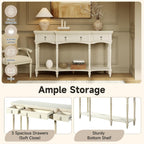Christopher Knight Home Cally Wood Console Table with Drawers & Bottom Shelf, Narrow Entryway Table with Turned Roman Legs, Traditional Rectangular Wall Table for Living Room Study Hallway, White