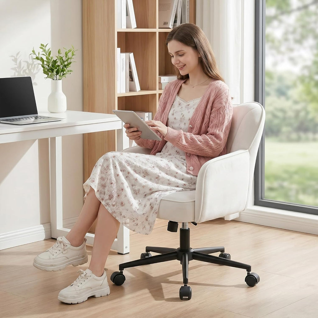 DurayLoly Desk Chair with Shell Back, Vanity Chair with Adjustable Height, Comfy Chair for Makeup Room, Bedroom, Work & Relaxation，Beige