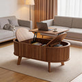 Oval Fluted Coffee Table with Lift Top, Mid Century Modern Coffee Table with 3 Hidden Storage, 39.4" Farmhouse Center Tables for Living Room Home Office, Walnut