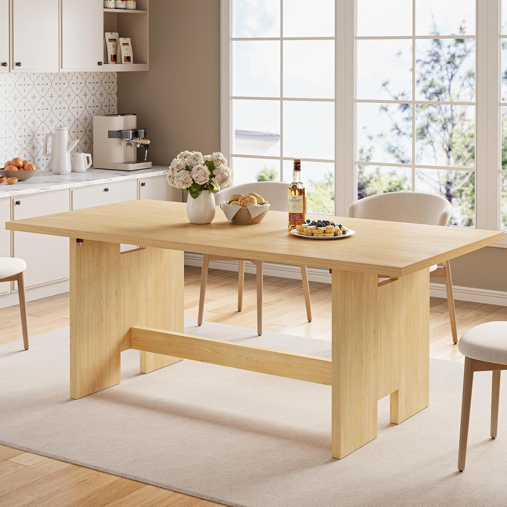 Jocoevol 63" Dining Table for 4-6 People, Rectangle Extendable Dining Room Table, Modern Folding Dining Table for Space-Saving, Square Wood Kitchen Tables for Home, Dining Room, Natural