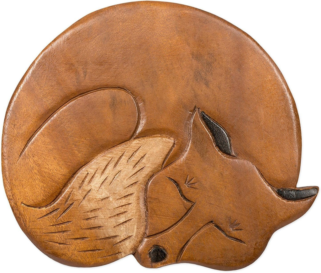 Fox Hand-Carved Acacia Hardwood 11 inch Decorative Animal Foot Rest Step Stool