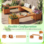 HAPPYGRILL 2-in-1 Outdoor Bench with 2 Raised Garden Beds, 2 Person Patio Bench with Teak Oil Finish, Open-Ended Base, Wooden Garden Bench for Flowerpots, Indoor Patio Yard Porch Decoration (1)