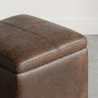 SIMPLIHOME Rockwood Cube Storage Ottoman with Tray - 17 inch Wide Upholstered Vegan Leather Square Storage Ottoman in Aged Brown, Contemporary Cube Ottoman for Living Room with Serving Tray