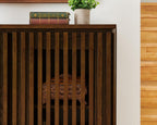 LKTART Mid Century Modern Sideboard Buffet Storage Cabinet, Narrow Credenza Entryway Cabinet with 2 Doors,Media Console Table for Living Room,Hallway-Walnut,2 Piece