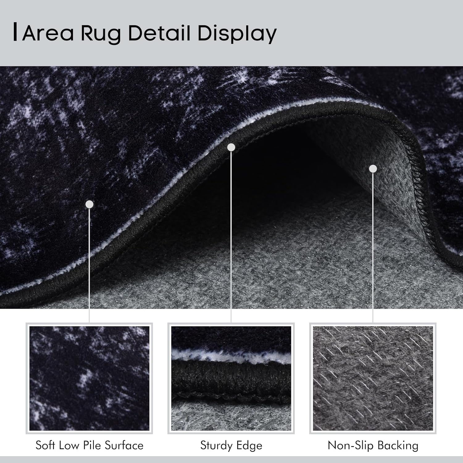 8x10 Area Rugs for Living Room, Machine Washable Rugs, Black Modern Neutral Rug Stain Resistant, Low Pile Non Slip, Boho Large Carpet for Bedroom Dining Room Nursery Dorm Indoor Office-Black 8'x10'
