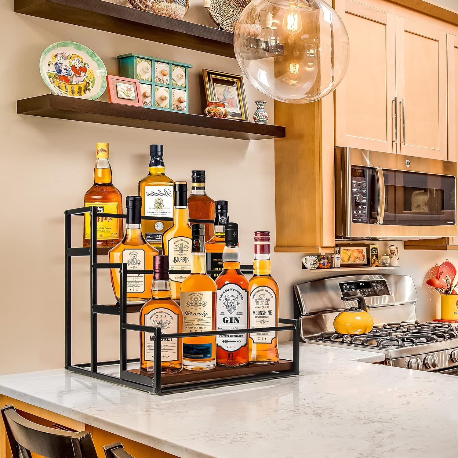 THYGIFTREE Coffee Syrup Rack Organizer 3-Tier 12 Syrup Bottles Holder Stand for Coffee Bar Station Storage Shelves for Syrup, Wine, Dressing for Kitchen Countertop