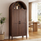 ONBRILL 71" Tall Arched Kitchen Pantry, Storage Cabinet Pantry with 2 Pull-Out Shelves, 6 Door Shelves, Organizer, Freestanding Morden Versatile Cupboard for Kitchen, Dining Room (Brown)