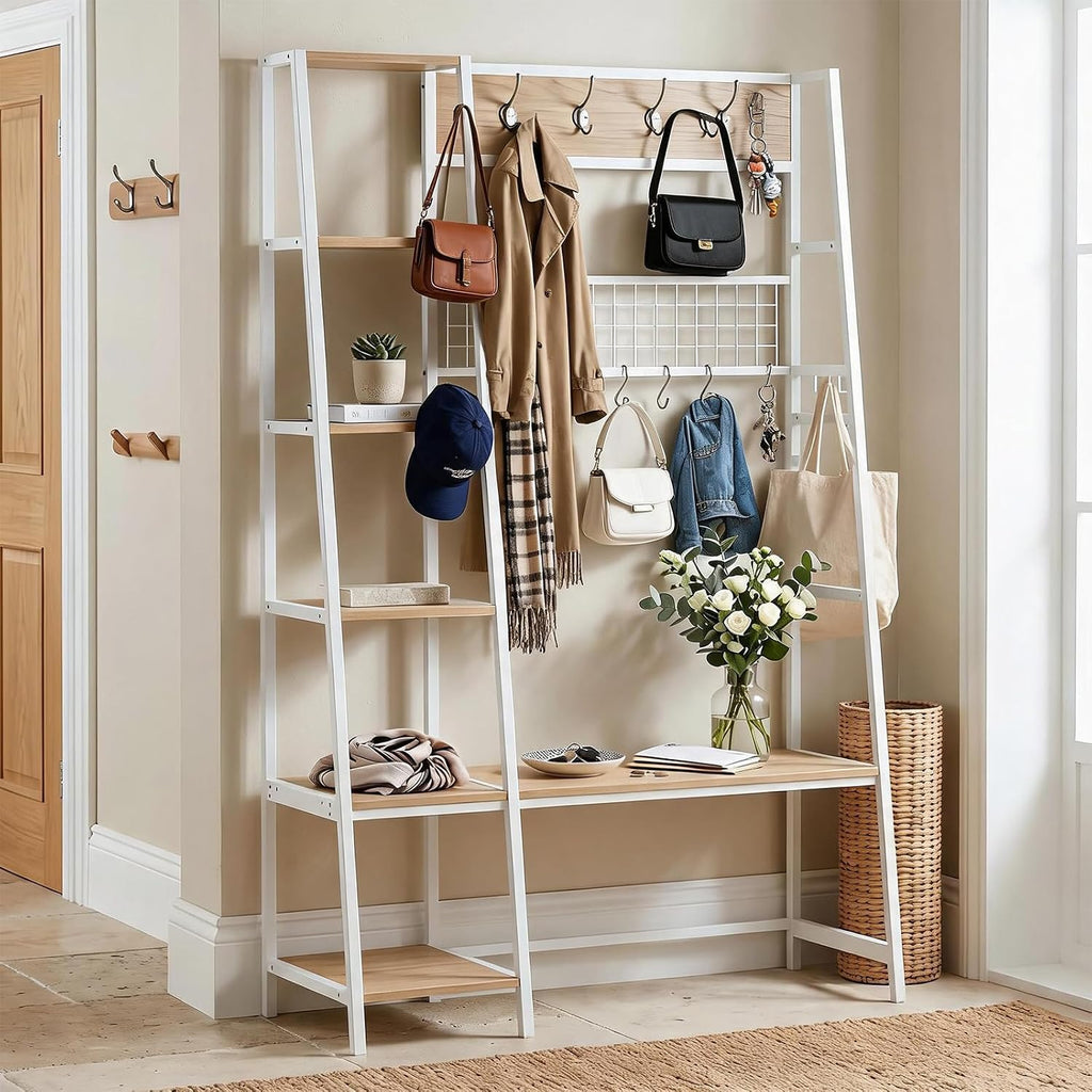Garvee Coat Rack, Hall Tree with Shoe Bench for Entryway, Entryway Bench with Coat Rack, 4-in-1, with 8 Removable Hooks, Industrial Entryway Furniture