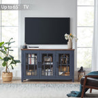 Joaxswe Large Sideboard Buffet Cabinet with Storage, 55" Farmhouse Kitchen Coffee Wine Bar Cabinet with 3 Glass Doors, Wood Mid Century Modern Side Board Table for Dining Room, Living Room,Navy Blue