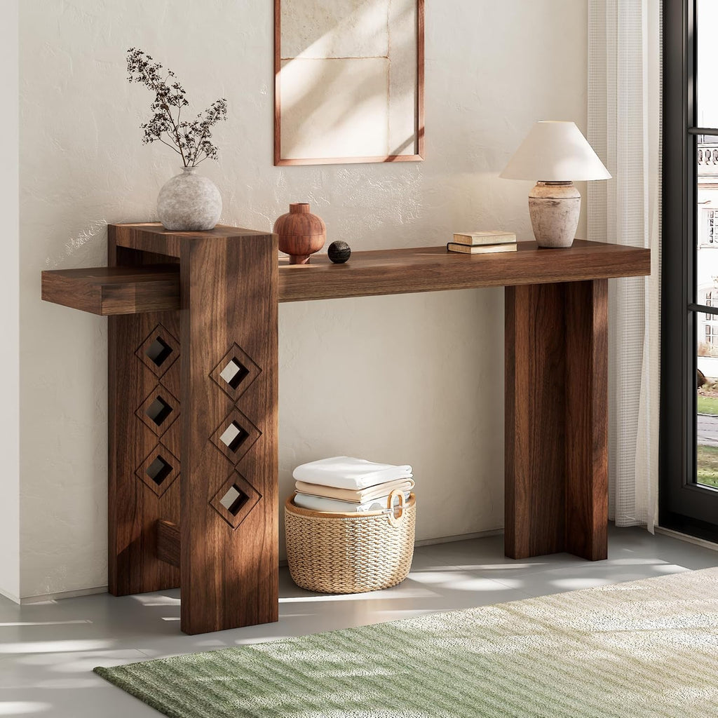 S.E.C.D Modern Console Table for Entryway, 63-Inch Floating Visual Entrance Sofa Table, Wood Hall Table for Living Room, Foyer, Hallway, Walnut