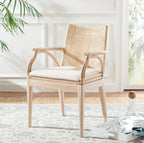 SAFAVIEH Home Collection - Gianni Natural & White Wash Solid Wood Rattan Arm Chair, Tropical Coastal Accent Seating for Living Room or Dining Space (SEA4011B)