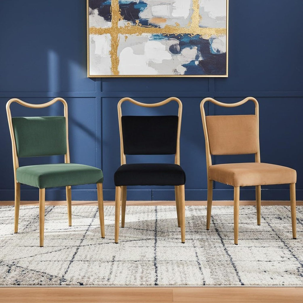 Velvet Dining Chairs Set of 2, Upholstered Dining Chairs with Wood Grained Metal Frame, Mid Century Modern Velvet Chairs for Dining Room, Kitchen and Restaurant,Velvet Brown