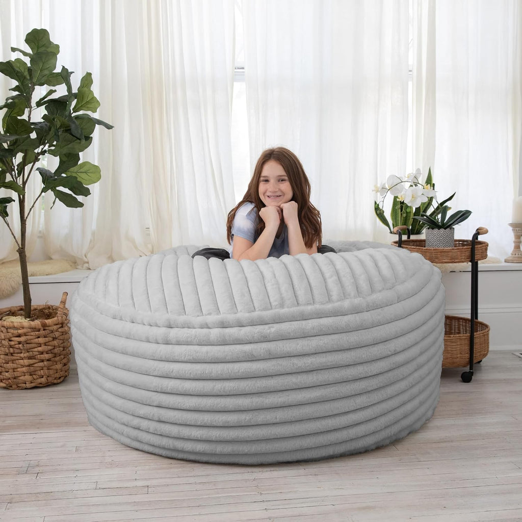 Jaxx 5 Foot Saxx Bean Bag Chair for Adults - Luxe Faux Fur, Mondo Ivory