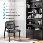 HealSmart Office Reception Guest Chair with Leather Padded Arm Rest for Waiting Room, Lobby Home Desk Table Side Chairs for Elderly, Seniors, Black