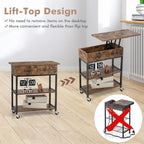 Giantex Lift Top End Table with Charging Station, Narrow Side Table with Hidden Storage, USB and Type-C Ports, Rolling Sofa Table with Lockable Wheels for Living Room Bedroom, Rustic Brown