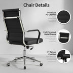 Okeysen Office Desk Chair, Ergonomic Leather Modern Conference Room Chairs, Executive Ribbed Height Adjustable Swivel Rolling Chair for Home Office. (Black)