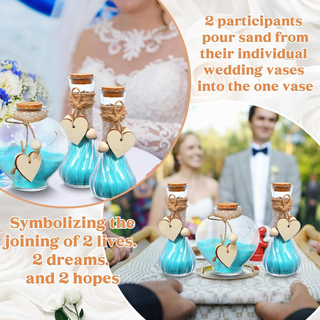 Layhit Unity Sand Ceremony Set Includes 3 Pcs Decorative Vase with Burlap and Lace Sleeves and Wooden Love Hemp Rope Personalized Ceremony Kit for Wedding Centerpiece, Sand Not Included