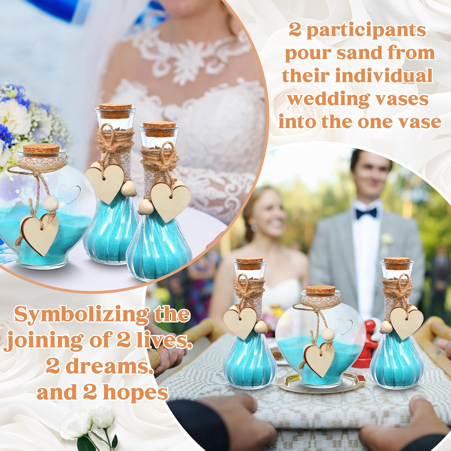 Layhit Unity Sand Ceremony Set Includes 3 Pcs Decorative Vase with Burlap and Lace Sleeves and Wooden Love Hemp Rope Personalized Ceremony Kit for Wedding Centerpiece, Sand Not Included