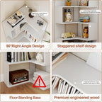 6-Tier Corner Bookshelf, 66" Tall L-Shaped Corner Shelf with Anti-Fall Baffles for Living Room Decor, Heavy Duty Wooden Bookcase Display Rack for Home Office Storage,White