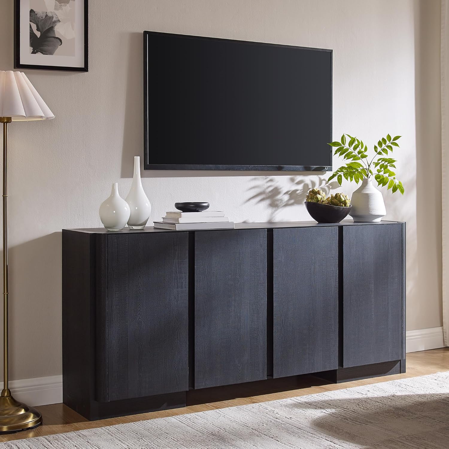 JXQTLINGMU 66" Large Sideboard Buffet Cabinet with Storage, 30" Tall Modern Kitchen Storage Cabinet, Adjustbale Shelf, Coffee Bar, Long Accent Table for Dining Room,Living Room, Entryway, Black