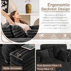 JEEOHEY 56" Oversized Chaise Lounge Chair Indoor,Plush Faux Fur Sleeper Sofa Couch Bed with Pillows&Wide Armrests,Fluffy Comfy Cloud Couch,Compression Foam Couch for Living Room,Bedroom(Black)