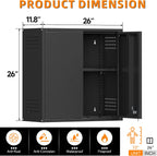 Garage Wall Cabinet, Metal Wall Cabinet with 2 Doors | 26'' Black Wall Mounted Floating Tool Cabinets for Home Office, Warehouse, Kitchen, Bathroom, Utility Room