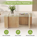 Miereirl Modern Glass Coffee Table, Rectangle Coffee Table Glass Top with Sturdy Wooden Base, Small Glass Wood Coffee Table for Living Room, Apartment, Office, Easy Assembly (Natural)