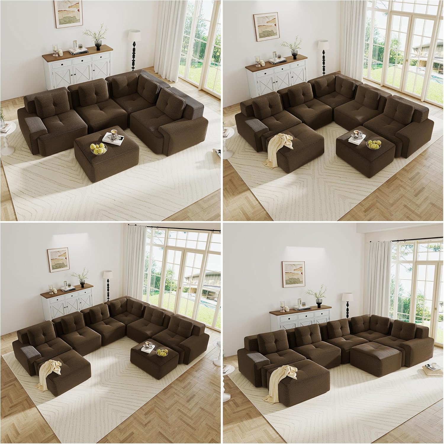 Oversized Modular Sectional Sofa, Modern V Shaped Corner Boneless Couch with Ottoman, Comfy 5 Seater Cloud Sleeper Sofa with Deep Seat, Customizable Layout Couches for Living Room, Apartment, Brown
