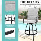 Vongrasig 4 Piece Outdoor Patio Swivel Bar Chairs, All Weather Padded Sling Textile High Top Bar Stools, Bistro Set for Backyard, Lawn Garden, Balcony, Padded Light Gery