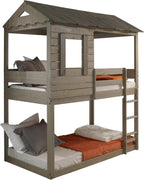 Rustic Grey Twin Over Twin Bunk Bed with Built in Ladder