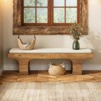 LITTLE TREE 55.2" Dining Bench with Linen Cushion, End of Bed Upholstered Bench, Farmhouse Entryway Bench for Hallway, Living Room, Bedroom, Kitchen