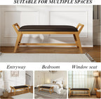 51" End of Bed Bench, Entryway Bench with Solid Wood Frame Fabric Ottoman Bench for Bedroom/Entry/Living Room, PU Leather Black