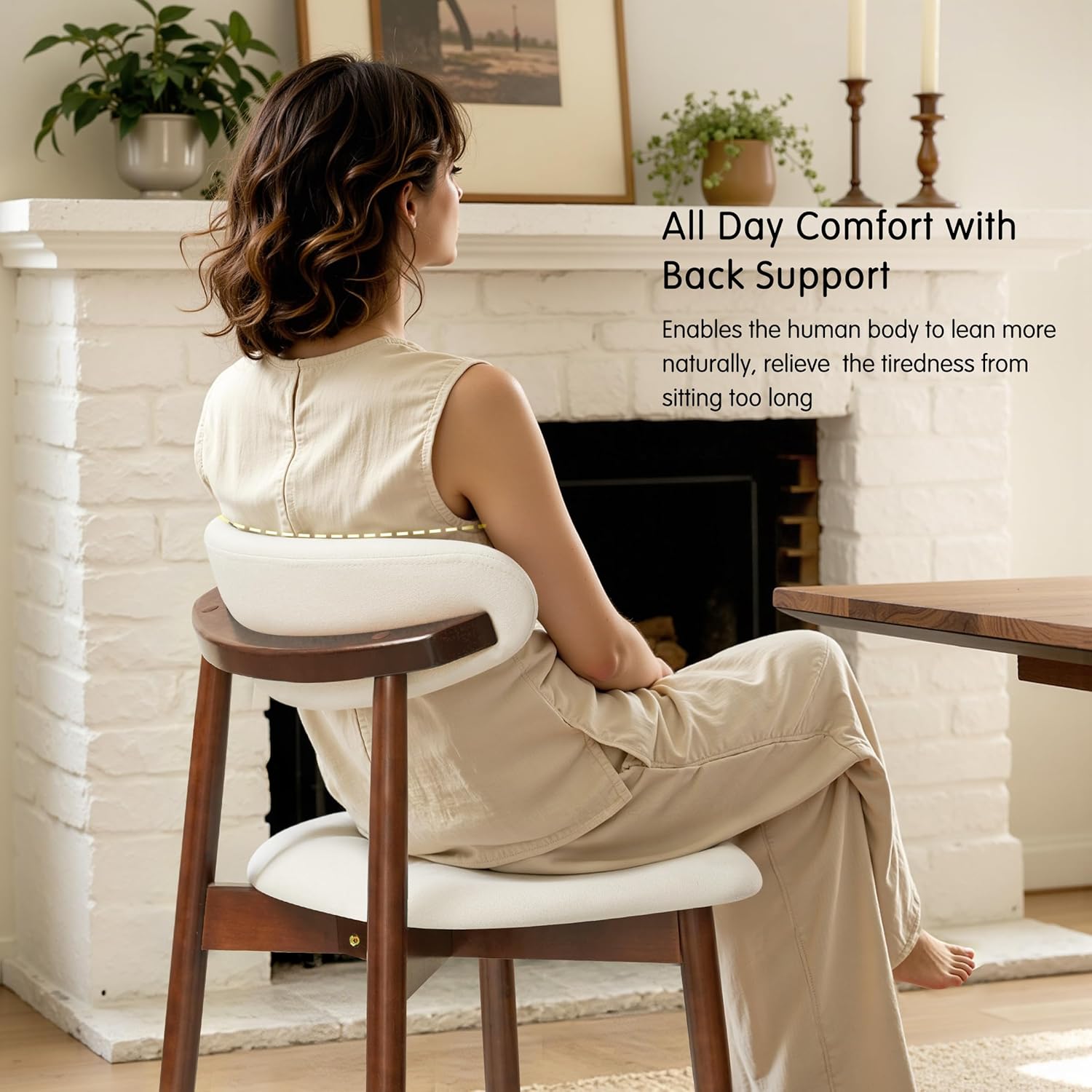 CHUN YI Dining Chairs Set of 4, Upholstered Wooden Dining Room Chairs, Mid Century Modern Fabric Kitchen Chair with Ergonomic Curved Backrest, Beige (Only Chairs)