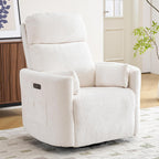 Oversized Power Recliner with Massage and Heat, Swivel Rocker Recliner with Adjustable Headrest, Glider Recliner Nursery Chair with 2 Pillows, rocking nursery recliner for Living Room,Chenille White