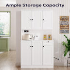 Furnify 71" H Pantry Cabinet with Charging Station, Tall Kitchen Pantry Storage Cabinet with Microwave Stand, Farmhouse Kitchen Hutch with Storage Drawer for Living Room, Dining Room, White