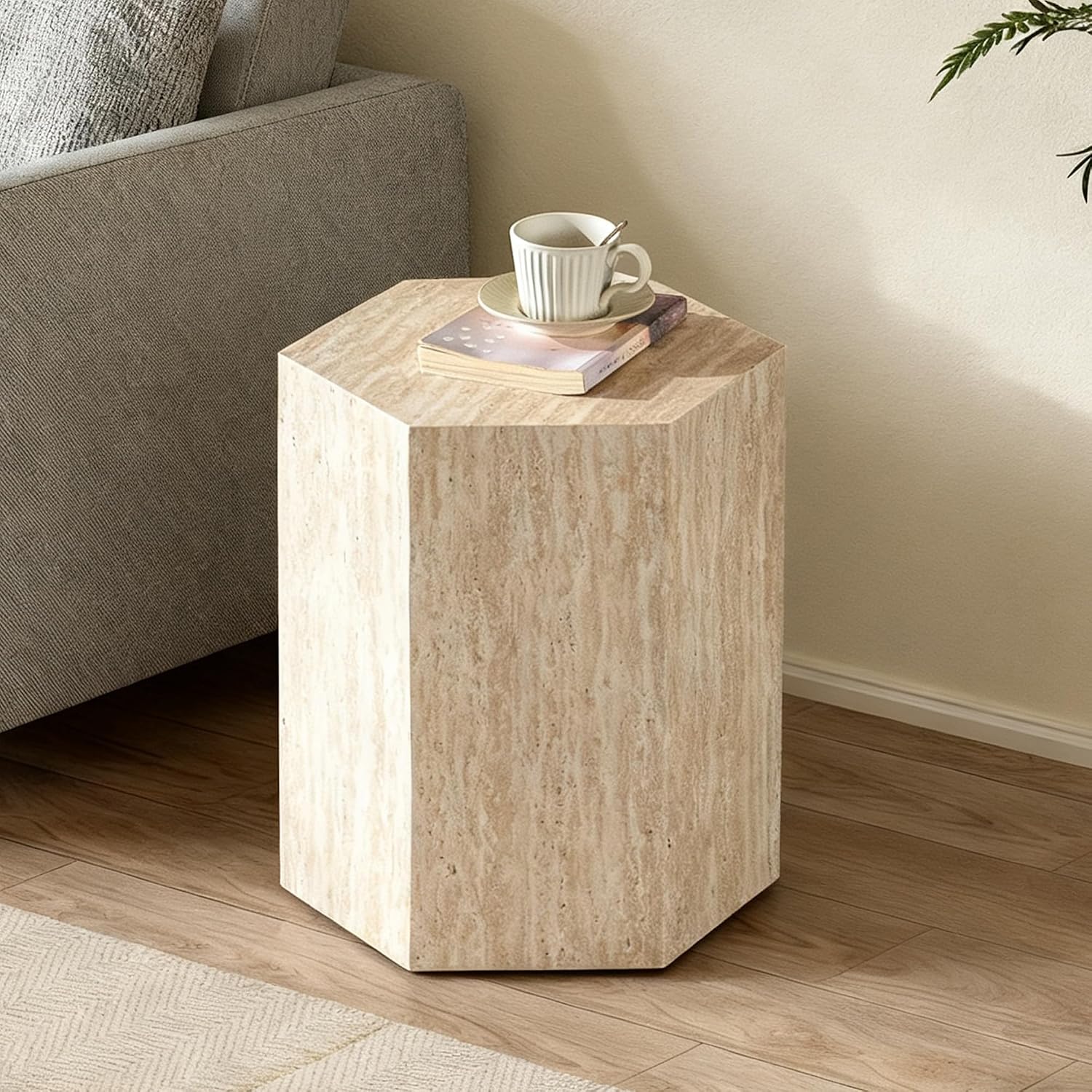 Hexagonal Side Table with 3 Anti-Slip Mat, Side Table Nightstand for Living Room, Bedroom,Sofa, 15.75" L x 13.58" W x 18.90" H, No Assembly Required,DSS