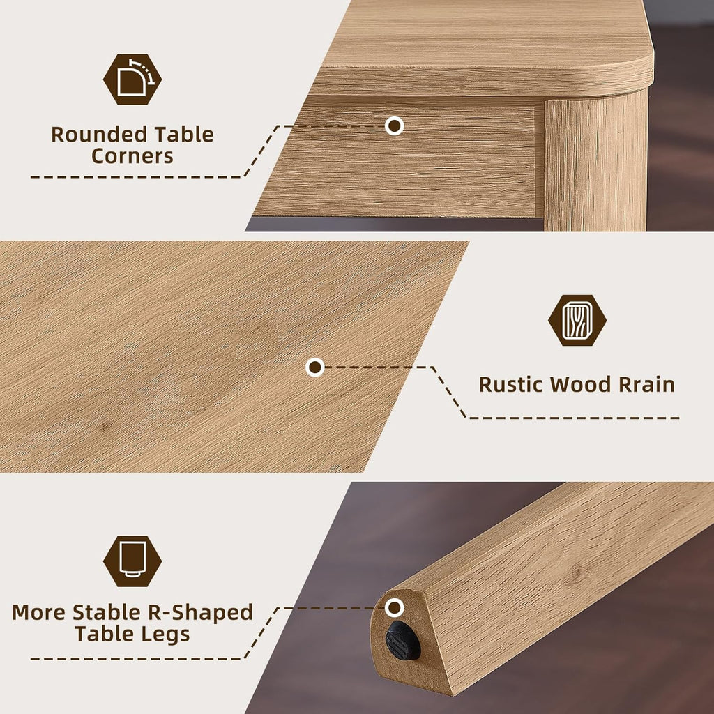Joaxswe Farmhouse Nesting Tables Set of 3, Nesting Side Tables with Rounded Corners & 4 Thickened Table Legs, Natural Wood
