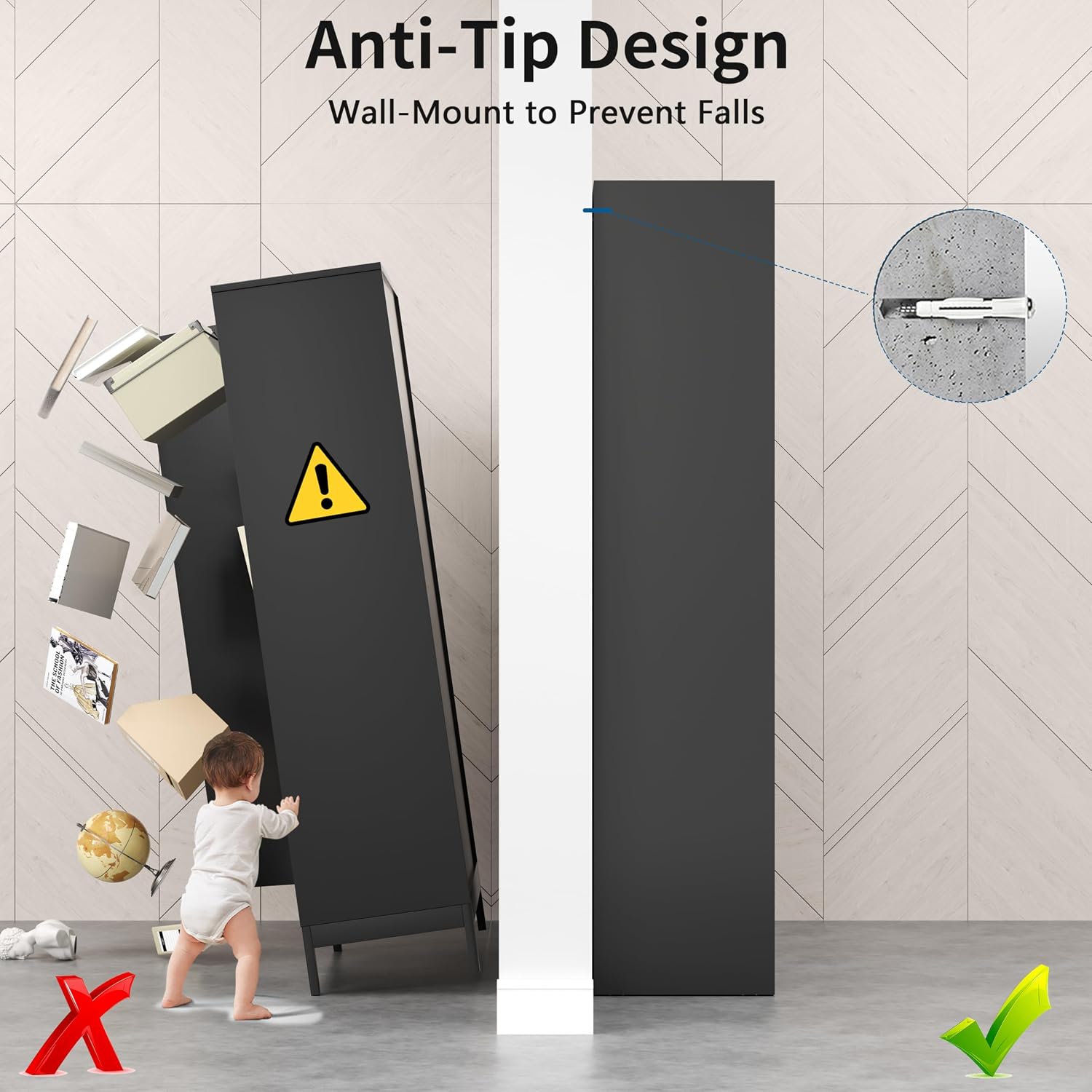 71" Tall Black Metal Storage Cabinet with Doors, Heavy Duty | Freestanding Steel Kitchen Pantry Cabinet, 4 Adjustable Shelves (180 Lbs Load), Tall Cabinets for Home, Office and Garage