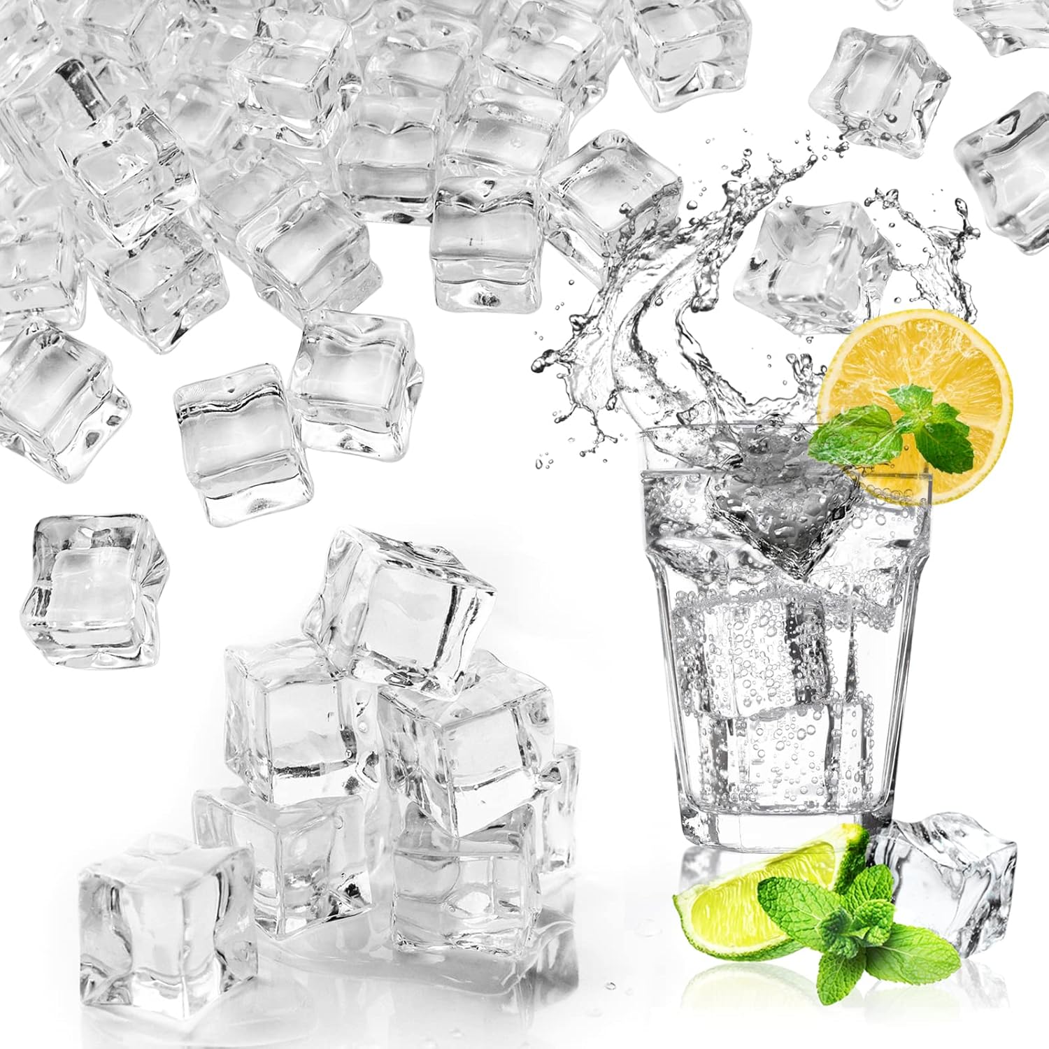 Fake Ice, Clear Fake Ice Cubes Acrylic, 17 mm 100 PCS Acrylic Decorative Ice Cubes for Photography Accessories Props Decoration Vase Fillers
