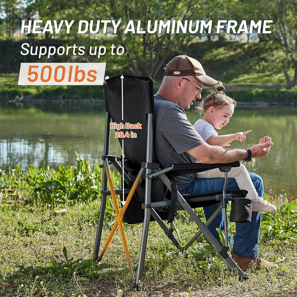 Timber Ridge Aluminum Oversized Camping Chair with Lumbar Support up to 500lbs, Heavy Duty Folding High Back Chair for Adults, Cup Holder, Cooler Bag, Side Pocket, 2 Pack