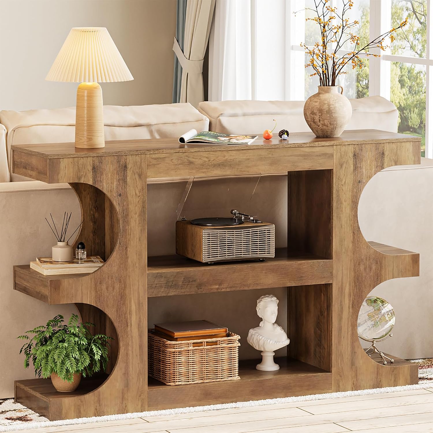 Tohomeor Console Tables for Entryway 47.24-Inch, Wooden Sofa Table Behind The Couch, Farmhouse Wooden Entry Foyer Tables for Entrance Hallway Living Room Home, Arched,Retro Brown