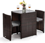 Bonnlo 3 PCS Wicker Outdoor Patio Bistro Set, Patio Furniture Set for Small Space with Glass Top Table Dining Chairs, Balcony Furniture Patio Table and Chairs Set of 2 for Garden Yard Porch (Brown)