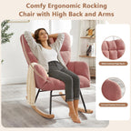 Setawix Upholstered Rocking Chair with Arms for Nursery,Tufted Rocker Glider Chairs,Teddy Fabric Rocking Armchair,Mid Century Modern Accent Chairs for Living Room,Bedroom (Teddy Pink, 27.2")