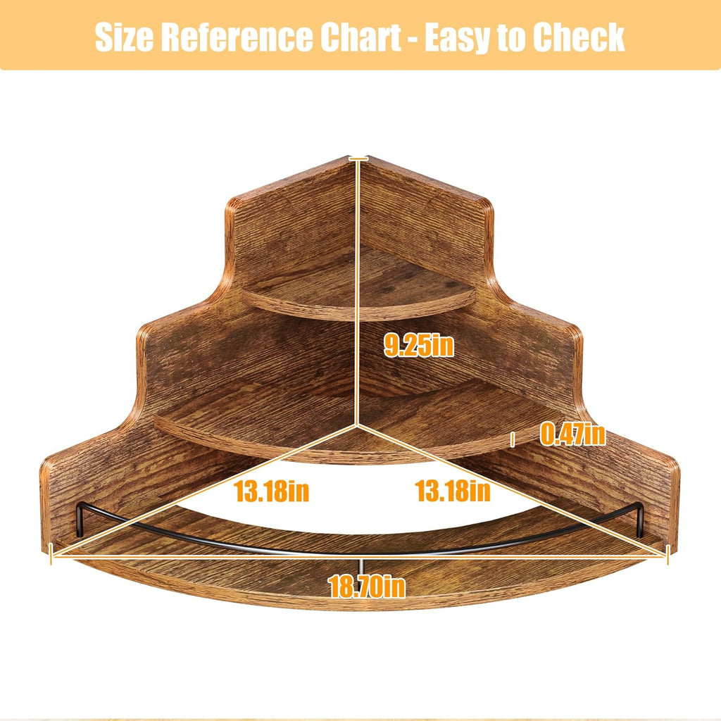 KLM Liquor Bottle Display Corner Shelf, Coffee Syrup Rack Organizer, 3 Step Countertop Liquor Wine Rack, mini bar, Liquor Cabinet, Home Retro Bar Shelf Stand for Liquor Whiskey. (Brown)