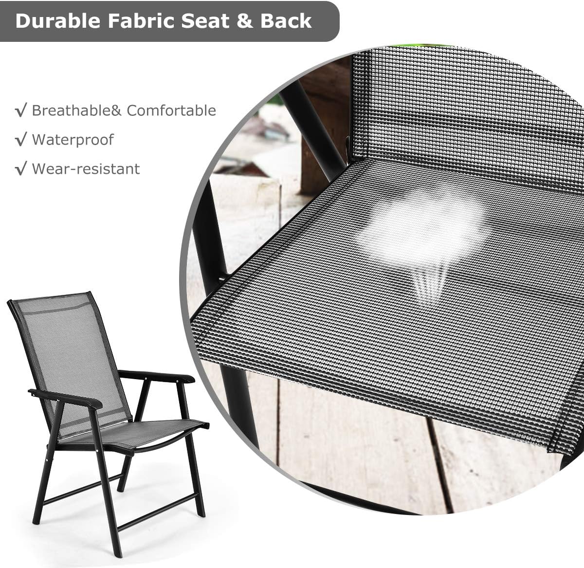 S AFSTAR Patio Chairs Set of 4, Outdoor Folding Dining Chairs with Armrests, Foldable Porch Chairs for Lawn Deck Backyard, Folding Chairs for Adults (Gray)
