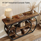 Tribesigns 47" Console Table for Living Room, 5-Tier Industrial Entryway Table with Metal Frame, Narrow Sofa Table Behind Couch Accent Tables for Entryway, Hallway, Foyer, Rustic Brown